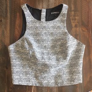 Express black and white tweed shell crop top